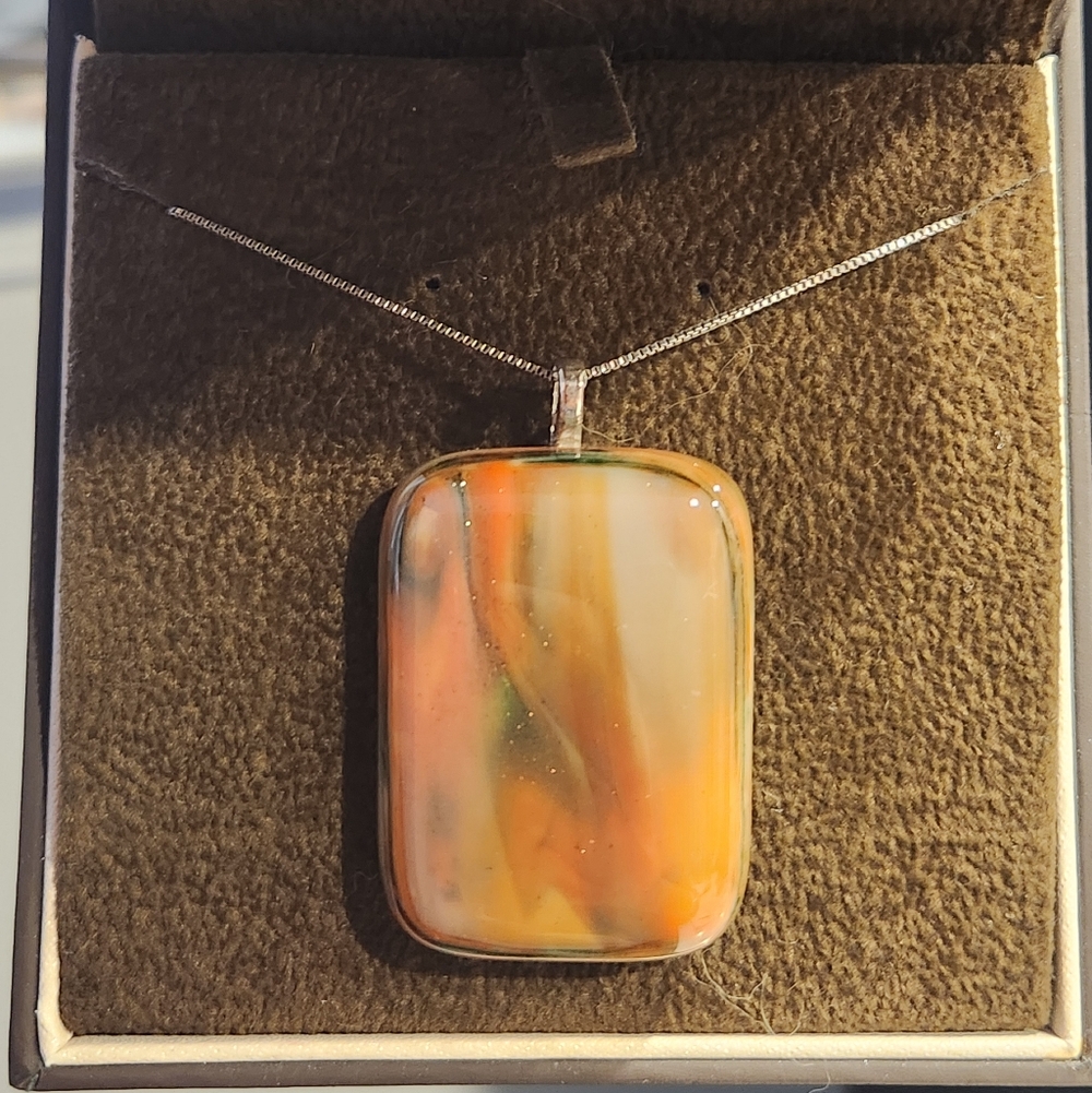 Glass Pendant Necklace And Earring Set